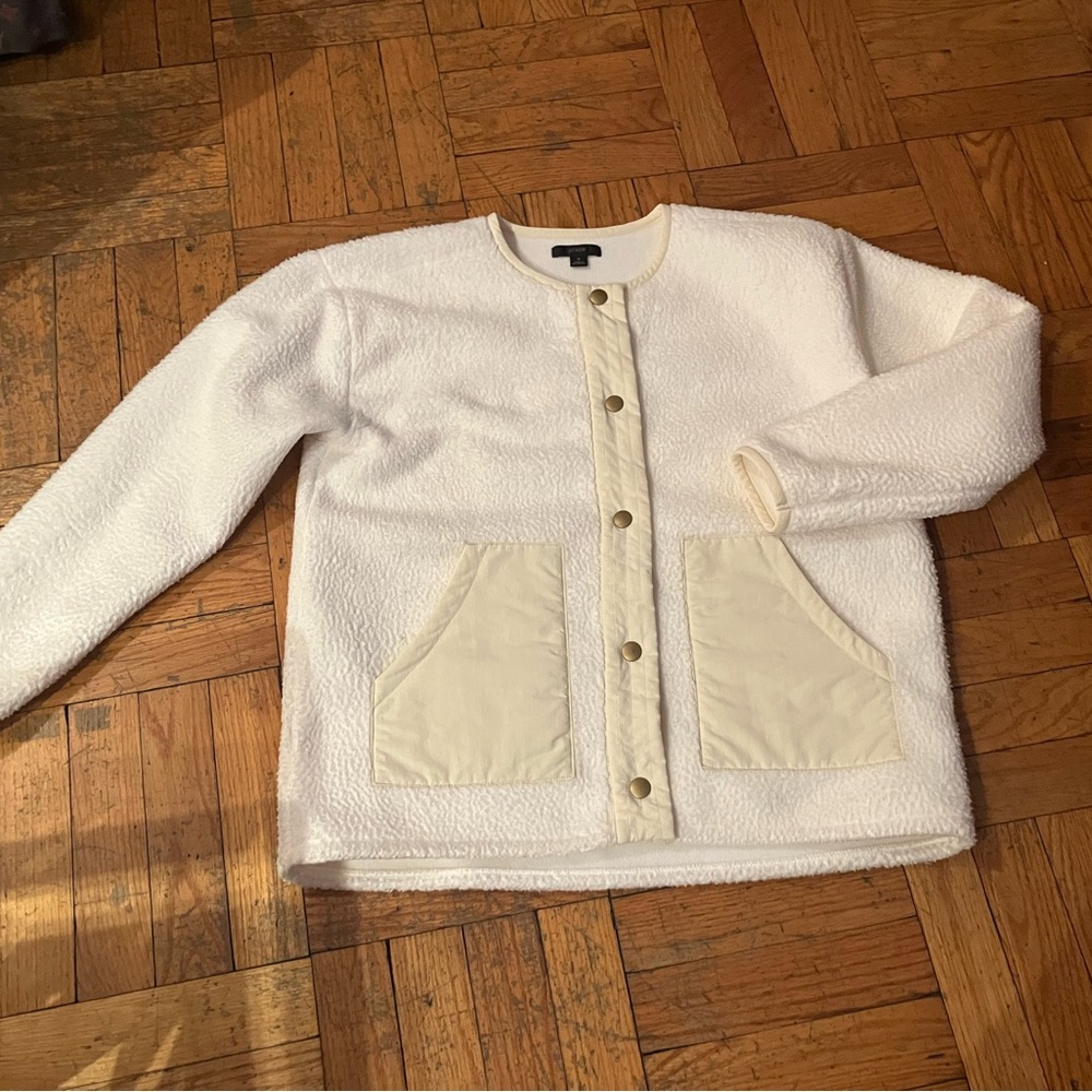 j crew Off White Fleece Jacket